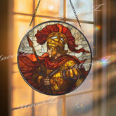 Libra Zodiac Stained Glass Suncatcher, Round Moon and Stars Balance Scale Window Panel, Astrology Inspired Window Hanging